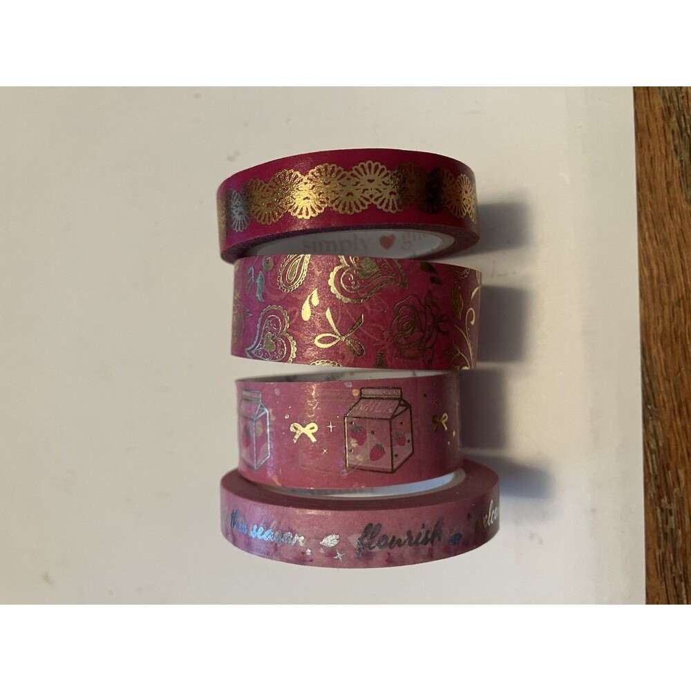 Simply Gilded Washi Tapes Lot Of 4 Pink - gold and silver foils